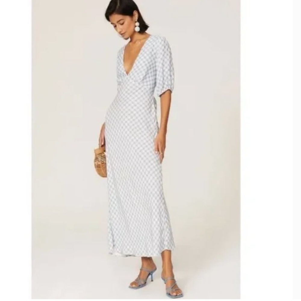 Rixo Printed Steph Dress, Blue White Gingham
